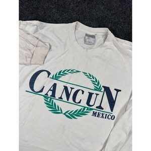 VTG Cancun Mexico Long Sleeve T Shirt XL White 90s Travel Tourist Graphic